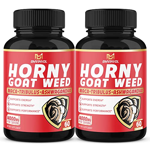 BMVINVOL (2 Packs) Horny Goat Weed Capsules, 14000mg Herbal Equivale