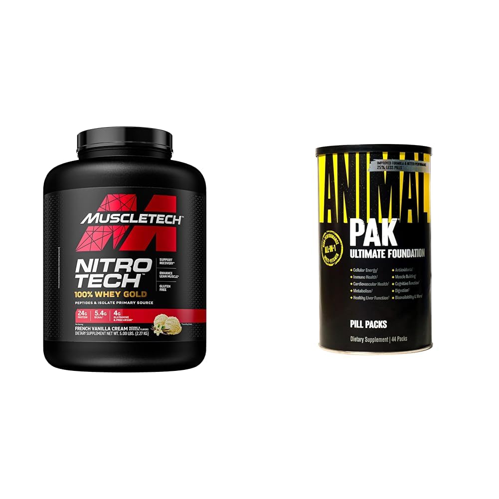 MuscleTech Whey Protein Powder Nitro-Tech Whey Gold Protein Powder & Animal Pak