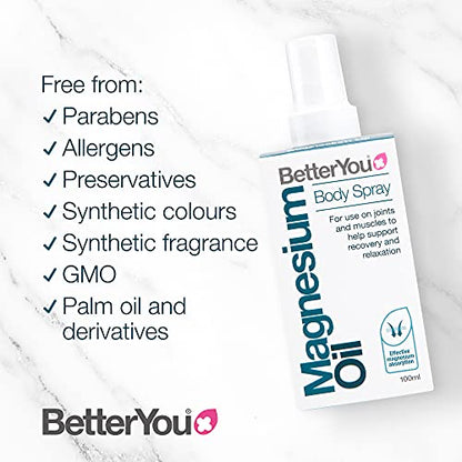 BetterYou Magnesium Oil Body Spray, Pure and Natural Source of Magnesium Chloride