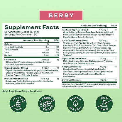 Bloom Nutrition Super Greens Powder Smoothie & Juice Mix (Berry)