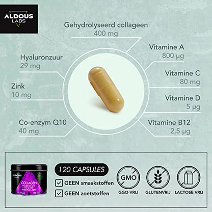 120 Capsules - Collagen with Hyaluronic Acid + Coenzyme Q10 + Vitamin C, A, D and B12 + Zinc