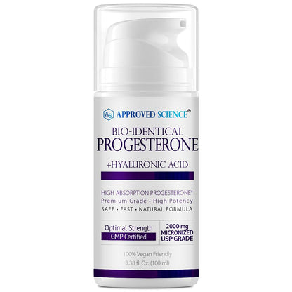 Approved Science Progesterone Cream - Bio-Identical, USP Grade - 20mg Serving - With Hyaluronic Acid