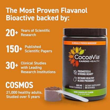 CocoaVia Cardio Health Cocoa Powder, 30 Servings, 500mg Cocoa Flavanols, Support Heart