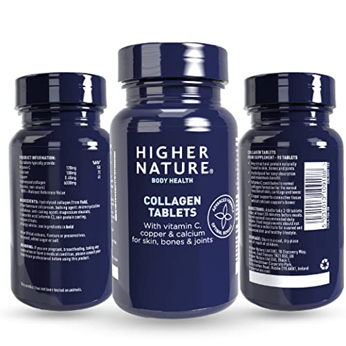 Higher Nature - Collagen Tablets - Hydrolysed Marine Collagen - Vitamin C - Calcium for Bone Support