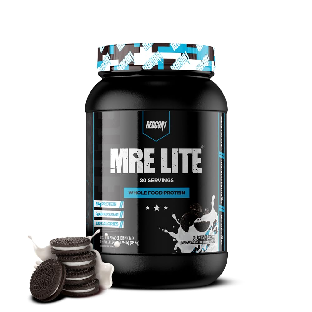 REDCON1 MRE Lite Whole Food Protein Powder, Cookies N' Cream - Low Carb & Whey 