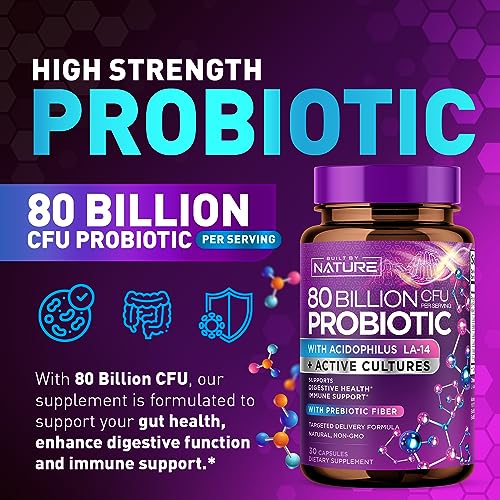 80 Billion CFU Probiotic - Daily Digestive Gut Health Supplement for Men & Women