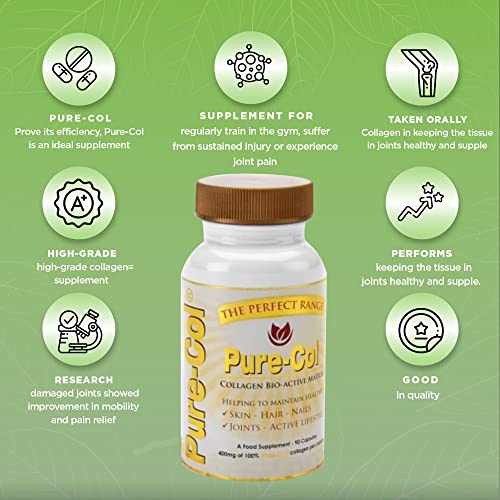 Pure-COL Collagen 90 Capsules 400mg Bio-Active Matrix High Strength Collagen Tablets