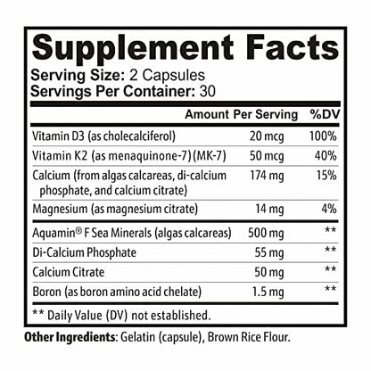 Advanced Bone Supporting Supplement with Algas Calcareas, Vitamin D3,K2, and More