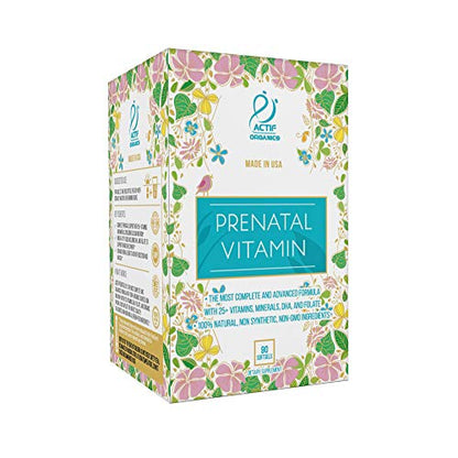 ACTIF Organic Prenatal Vitamin with 25+ Organic Vitamins, 100% Natural, DHA, EPA, Omega 3