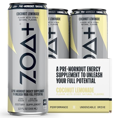 ZOA+ Pre-Workout Sugar Free Energy Drink, Orange Grapefruit - NSF Certified for Sport with Nitric Oxide Support, B & D Vitamins, Amino Acids, and Electrolytes - 12 Fl Oz (Pack of 48))