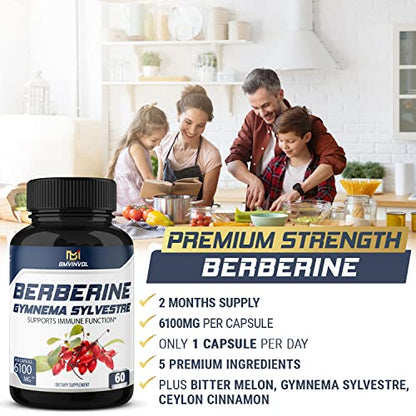 BMVINVOL 5-in-1 Berberine Supplement 6100mg with Ceylon Cinnamon, Gymnema Sylvestre