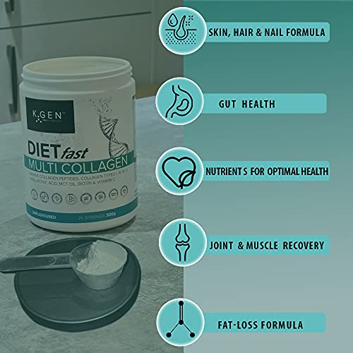 K-GEN Multi Collagen Peptides Powder Hydrolyzed Grass Fed Bovine, Wild Caught Marine | Advanced Diet Collagen Types I, III, IV & V Hyaluronic