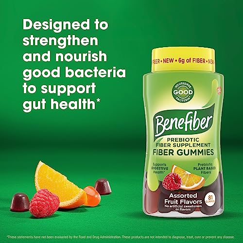 Benefiber Prebiotic Fiber Supplement Gummies for Digestive Health, Assorted Fruit Flavor