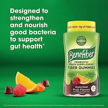 Benefiber Prebiotic Fiber Supplement Gummies for Digestive Health, Assorted Fruit Flavor