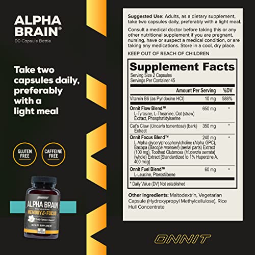 Onnit Alpha Brain Premium Nootropic Brain Supplement, 90 Count, for Men & Women