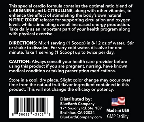 BlueEarth Company L-Arginine 5000mg + L-Citrulline Complex Powder Supplement Drink Mix - Nitric Oxide Booster for Heart Health, Blood Flow & Energy - 30 Servings (Pineapple)