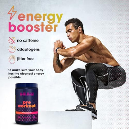 BEAM Be Amazing Vegan Pre-Workout Powder | Energy Booster Powdered Drink with All-Natural Caffeine, No Crash, No Jitters | Supplement with Adaptogens for Men and Women | Pink Lemonade, 40 Scoops