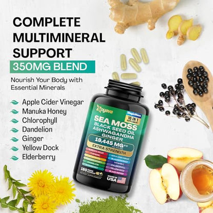 Sea Moss 7000mg Black Seed Oil 4000mg Ashwagandha 2000mg Turmeric 2000mg