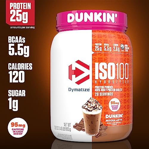 Dymatize ISO100 Hydrolyzed Protein Powder in Dunkin' Mocha Latte Flavor, 100% Whey