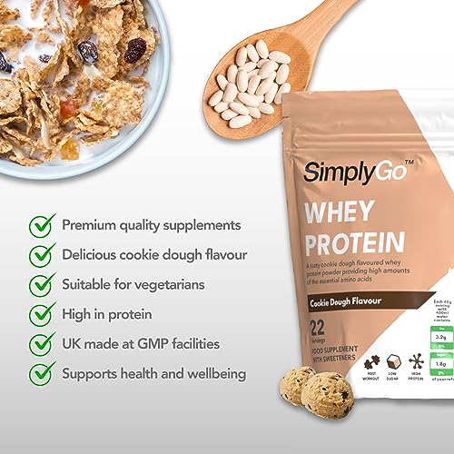 SimplyGo Whey Protein Powder | 900g | Simply Add 30g to Water, Juice or Shakes (Cookie Dough)