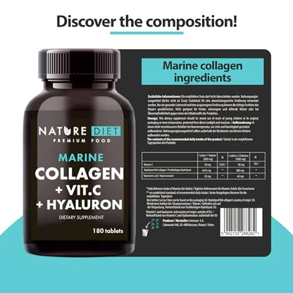 Nature Diet - Marine Collagen with Hyaluronic Acid and Vitamin C, 180 tablets, 500 mg , Peptan F , Fish Collagen