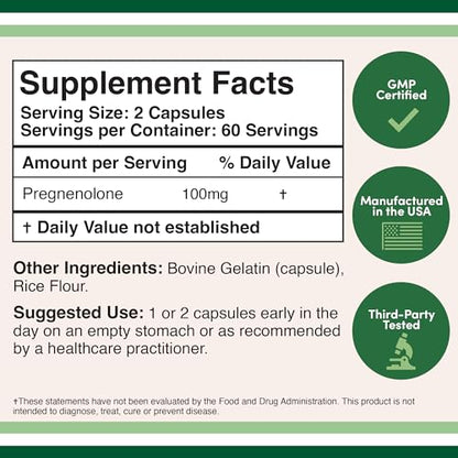 Pregnenolone 100mg per Serving (Converted to Progesterone to Boost Progesterone