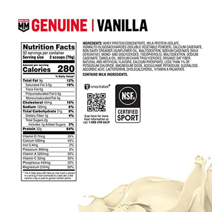 Muscle Milk Genuine Protein Powder, Vanilla Creme, 32g Protein, 5 Pound, 32 Servings