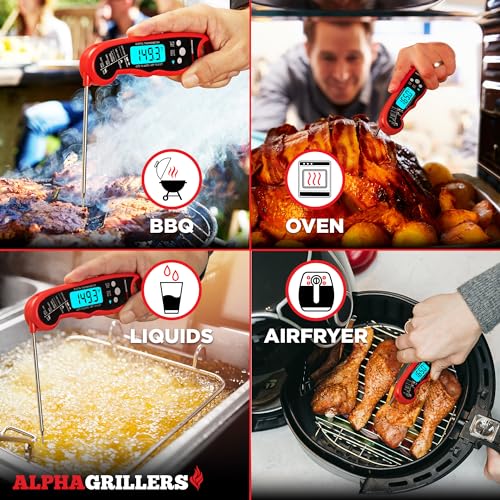 Alpha Grillers Instant Read Meat Thermometer for Grill and Cooking. Best Waterproof Ultra