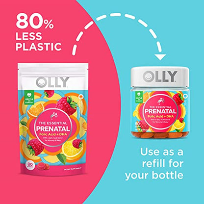 OLLY Prenatal Multivitamin Gummy, Supports Healthy Growth and Brain Development, Folic Acid