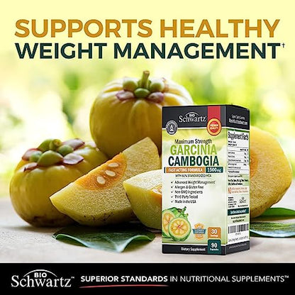 Garcinia Cambogia Weight Loss Pills - 1500mg HCA Pure Extract - Fast Acting Appetite Suppressant