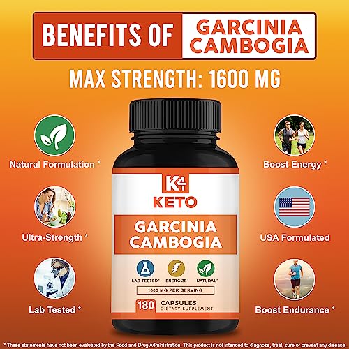 Garcinia Cambogia 1600 mg (180 Capsules) - Pure Natural Extract Supplement Pills