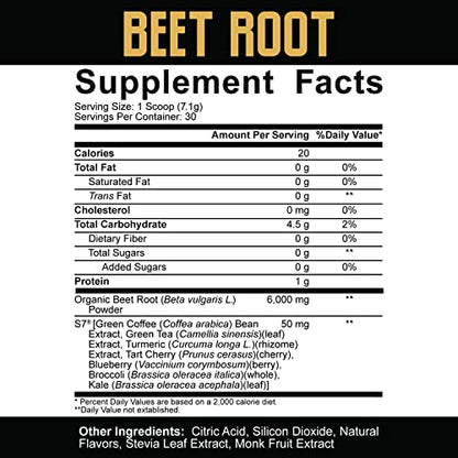 5% Nutrition Core Beet Root | Nitric Oxide Organic Beet Root Powder Pre Workout Additive | 6000mg Beet Root Extract + 50mg S7 | Vegan & Keto | 30 Servings (Fruit Punch)