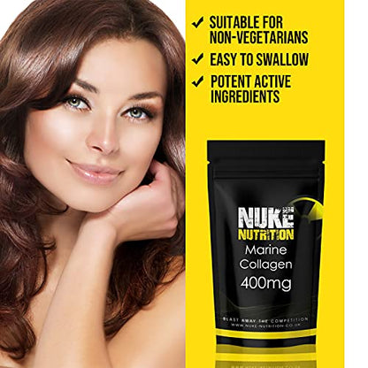 Nuke Nutrition Marine Collagen Capsules - 400mg - 120 Capsules - High Strength Collagen