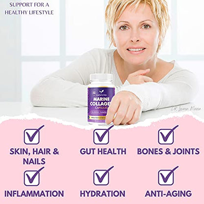 High Strength Marine Collagen Tablets - Skin, Hair, Nails & Joints - Fortified with Hyaluronic Acid