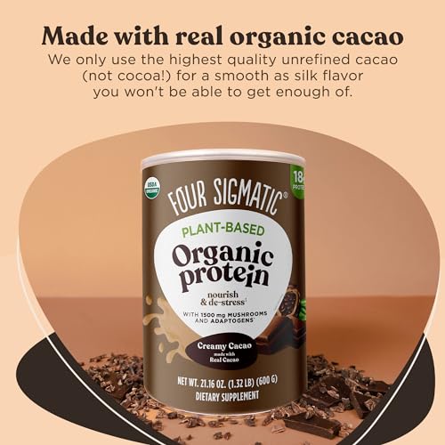 Four Sigmatic Organic Plant-Based Protein Powder Creamy Cacao Protein with Lion’s Mane