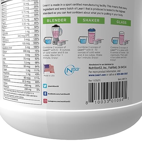 Lean1 Strawberry, 15 Serving tub, Fat Burning Meal Replacement by Nutrition53