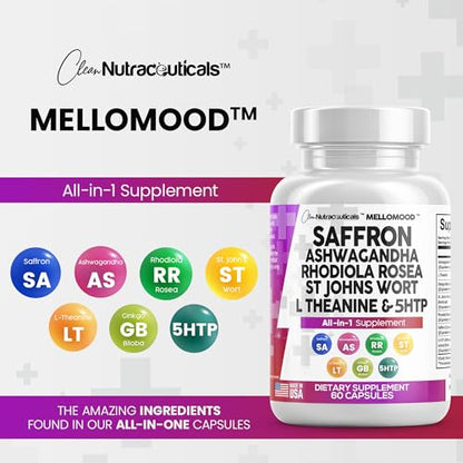 Clean Saffron Supplements with Ashwagandha 8000mg - Mood Support with L-Theanine