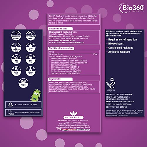 Natures Aid Bio360 Kidz Pro-5 (5 Billion Bacteria) from Natures Aid, Children's Microbiotic