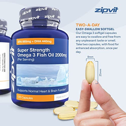 Omega 3 Fish Oil 2000mg, EPA 660mg DHA 440mg per Daily Serving. 120 Capsules