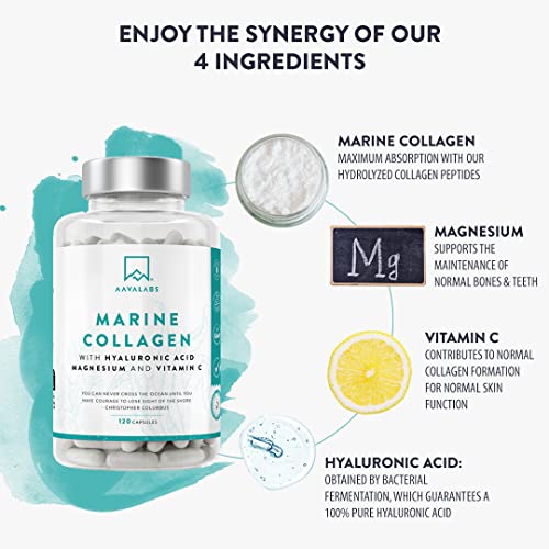 Marine Collagen Tablets for Women and Men with Hyaluronic Acid, Natural Vitamin C & Magnesium - with Pure Collagen peptides