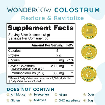 WonderCow Colostrum Powder Supplement for Gut Health, Immune Support