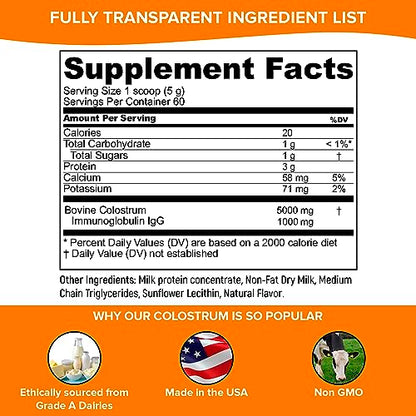 Pure Velvet Colostrum Powder for Gut Health, Bloating, Hair Growth, Immune Support