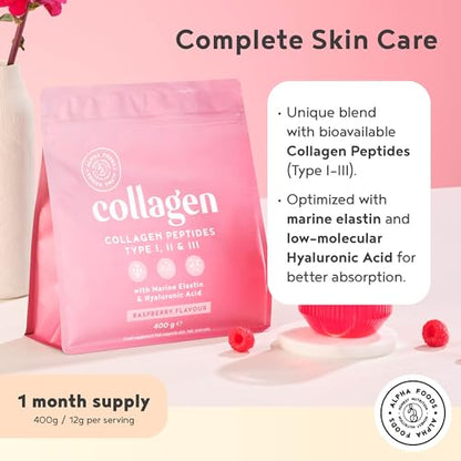 Collagen Powder with Hyaluronic Acid 400g - Premium Bovine Collagen Type I, II, III