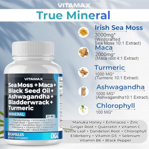 Sea Moss 3000mg Maca 1000mg Black Seed Oil 2000mg Ashwagandha 1000mg Bladderw