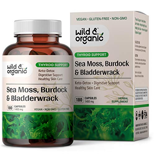 Sea Moss Capsules - 180 Caps Wildcrafted Irish Moss, Burdock Root & Bladderwrack