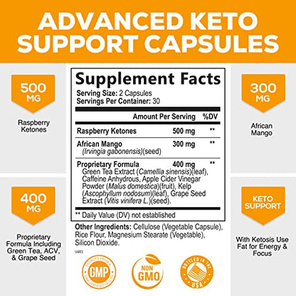 Keto Pills 1200mg - Advanced Support Lean Keto Diet Pills - Use Fat for Energy & Focus in Ketosis