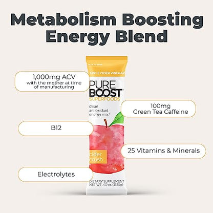 Pureboost Apple Cider Vinegar Superfoods Clean Energy Drink Mix, Boosted with 1,000 mg