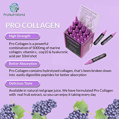 ProNutriWorld Marine Collagen Peptides Shots, Hyaluronic Acid and CoQ10