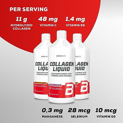 BioTechUSA Collagen Liquid, Flavored Dietary Supplement Drink with Collagen, Vitamins