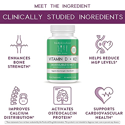 Body Kitchen Vegan Plant-Based Vitamin D3 + K2 (MK7) Supplement, Bone and Heart